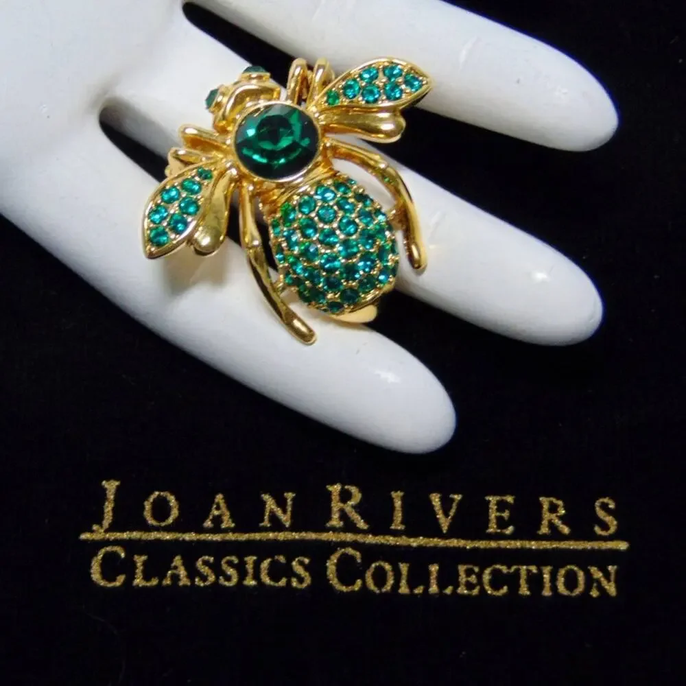 Joan Rivers May Birthstone Bee Brooch Pin Crystal Emerald Green Gold Birthday